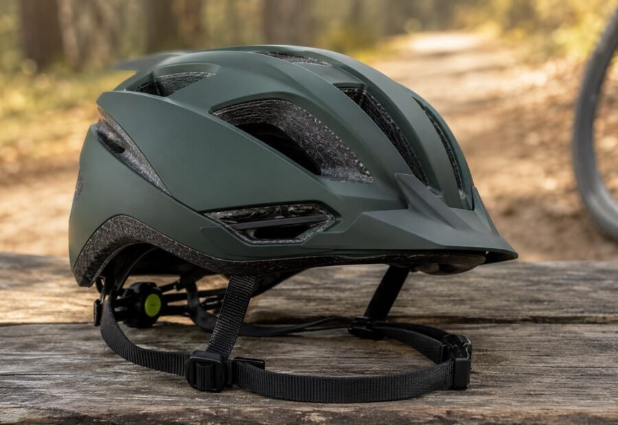 Casco de bicicleta verde con correa de ajuste