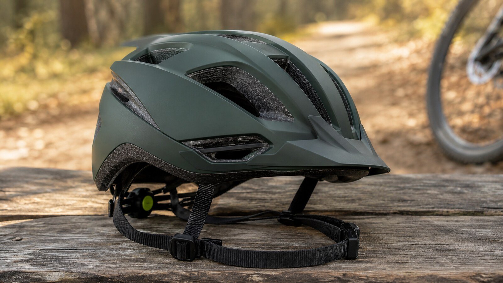 Casco de bicicleta verde con correa de ajuste
