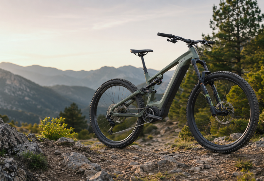 Bicicleta eléctrica de montaña en un sendero de montaña