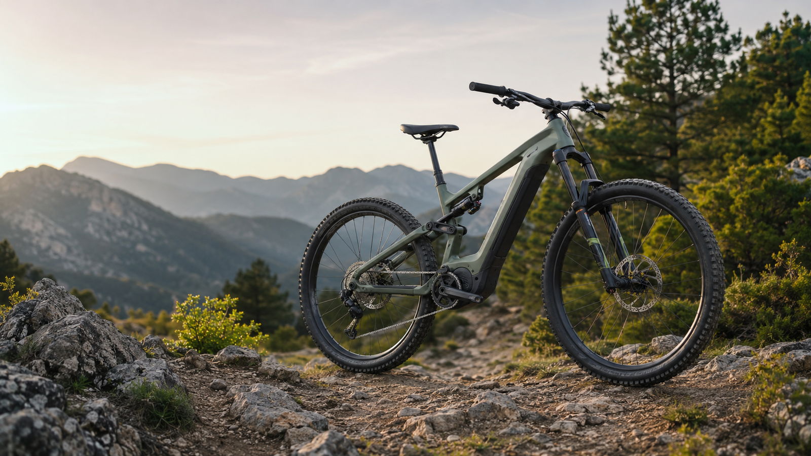 Bicicleta eléctrica de montaña en un sendero de montaña