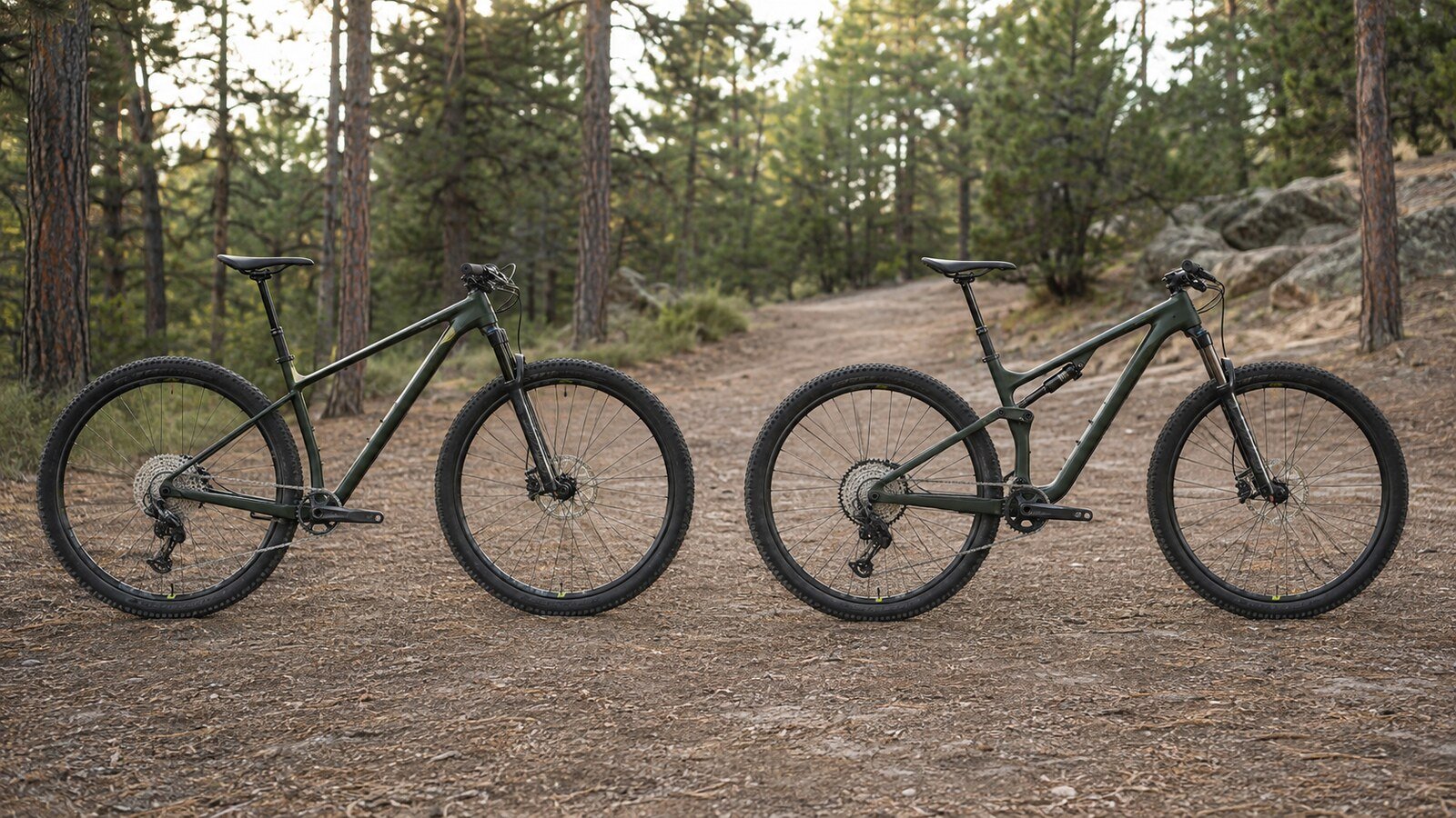 Bicicleta MTB rígida y bicicleta de doble suspensión