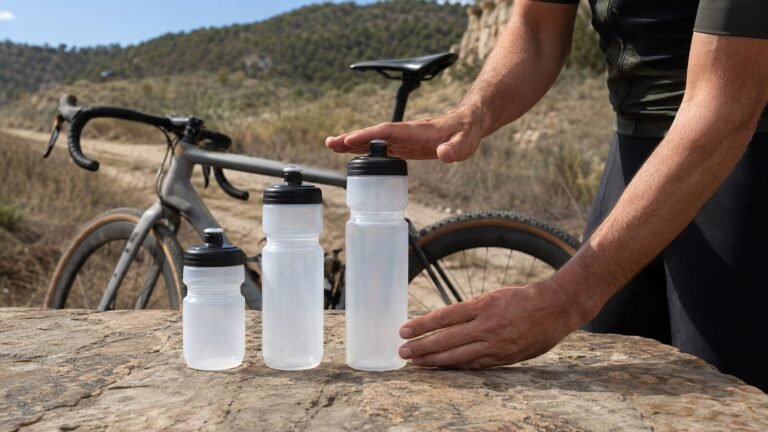 Tres bidones de bicicleta de distinta capacidad junto a una gravel